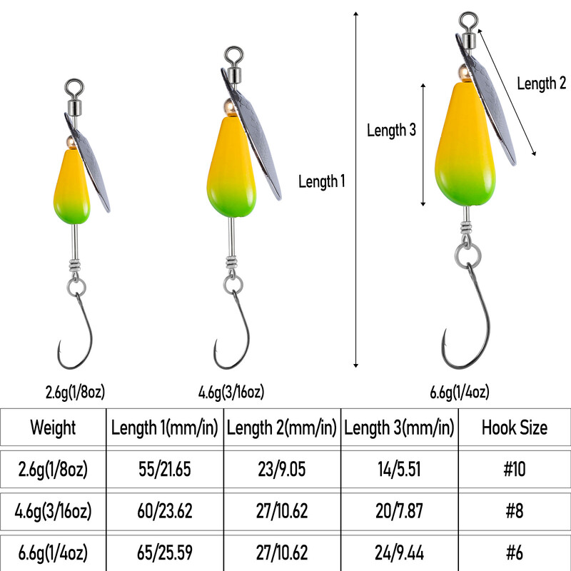 5 komada Inline Spinner za ribolov Pastrve Spinner 2,6 g 4,6 g 6,6 g Spinnerbait mamac za ribolov Metalna žlica Teardrop Weight Crappie Salmon