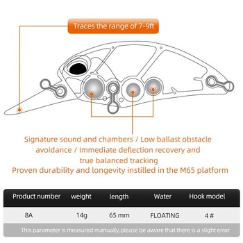MEREDITH JERK CRANK M65 Floating 14g Hot Model Fishing Lure Hard Bait 11Color Wobbler Crank Ποιότητα Επαγγελματικό Βάθος 2,0-2,5m