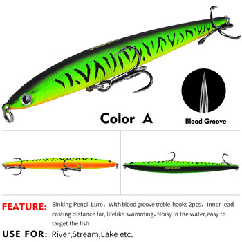 Sea.YoLo Sinking Pencil Fishing Lure Minnow Bait 13,2CM 25,4G Artificial Hard Bait Bass Swimbait for River Fishing Accessories