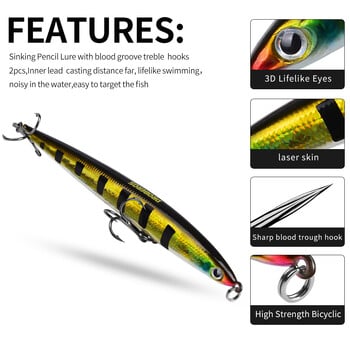 Sea.YoLo Sinking Pencil Fishing Lure Minnow Bait 13,2CM 25,4G Artificial Hard Bait Bass Swimbait for River Fishing Accessories