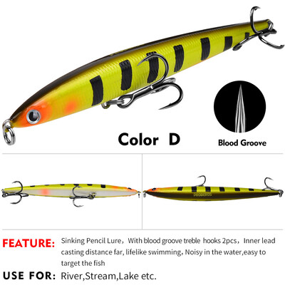 „Sea.YoLo“ skęstantis pieštukas žvejybos masalas „Minnow“ masalas 13,2 cm 25,4 G dirbtinis kietas masalas Bass, skirtas žvejybai upėje