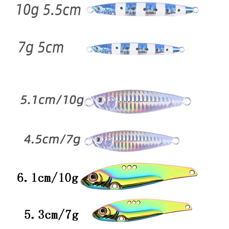 6pc Super Slim garas Metāla liešanas džigas Makšķerēšanas mānekļi 7G 10G Shore Cast Jigging Pesca Spoon Jig Sea Fishing Lure Tackle Saltwater