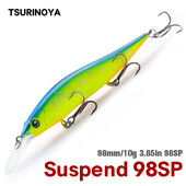 TSURINOYA 98mm 10g pakabinamas Minnow Jerkbait AURORA 98SP Max 2,2m kietas masalas Profesionalus lydekų ešerių dirbtinės žūklės masalas