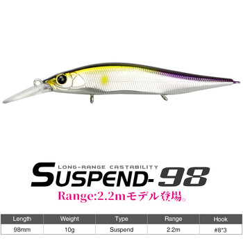 TSURINOYA 98mm 10g Suspending Minnow Jerkbait AURORA 98SP Max 2,2m Hard Bait Professional Pike Bass Artificial Fishing Lure