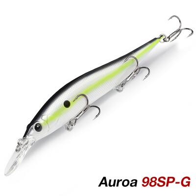 TSURINOYA 98mm 10g pakabinamas Minnow Jerkbait AURORA 98SP Max 2,2m kietas masalas Profesionalus lydekų ešerių dirbtinės žūklės masalas