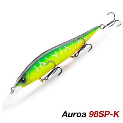 TSURINOYA 98mm 10g pakabinamas Minnow Jerkbait AURORA 98SP Max 2,2m kietas masalas Profesionalus lydekų ešerių dirbtinės žūklės masalas