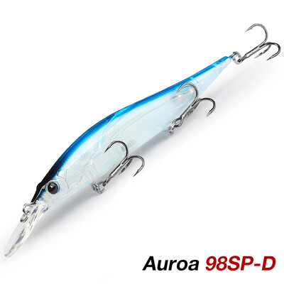 TSURINOYA 98mm 10g pakabinamas Minnow Jerkbait AURORA 98SP Max 2,2m kietas masalas Profesionalus lydekų ešerių dirbtinės žūklės masalas