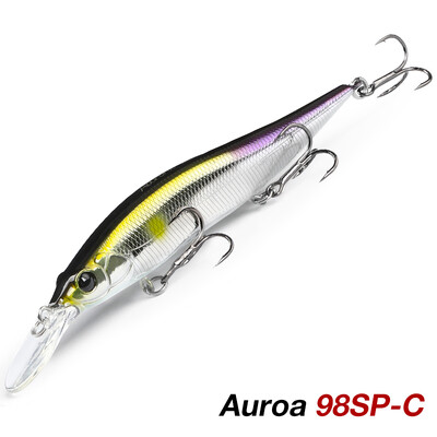 TSURINOYA 98mm 10g pakabinamas Minnow Jerkbait AURORA 98SP Max 2,2m kietas masalas Profesionalus lydekų ešerių dirbtinės žūklės masalas