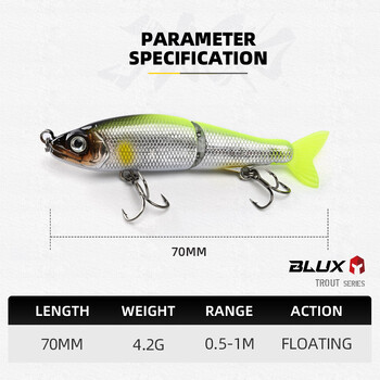 BLUX JACK CLAW 70F 70mm 4,2g Slow Floating Jointed Swimbait Minnow Wobbler Fishing Lure Τεχνητό σκληρό δόλωμα για πέστροφα μπάσου