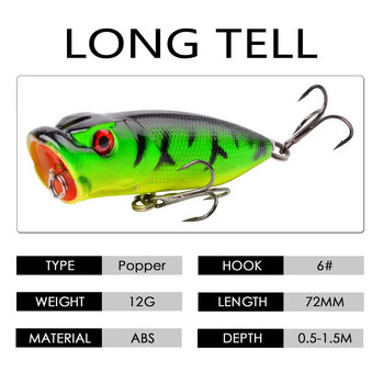 5 τμχ Topwater Popper Fishing Lures 3d Eyes Hard Baits Artificial Wobblers Plastic Fishing Tackle Isca Artificial Surface Bait