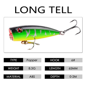 5 τμχ Topwater Popper Fishing Lures 3d Eyes Hard Baits Artificial Wobblers Plastic Fishing Tackle Isca Artificial Surface Bait