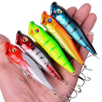 5 τμχ Topwater Popper Fishing Lures 3d Eyes Hard Baits Artificial Wobblers Plastic Fishing Tackle Isca Artificial Surface Bait