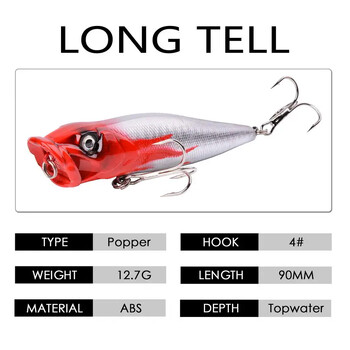 5 τμχ Topwater Popper Fishing Lures 3d Eyes Hard Baits Artificial Wobblers Plastic Fishing Tackle Isca Artificial Surface Bait