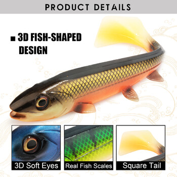 Spinpoler Bombshad Square Tail Swimbait Shad Pike Lures 14cm 18cm Εκτύπωση Τεχνητή σιλικόνης για μεγάλα αλιεύματα θαλάσσιο ψάρεμα Wobbler