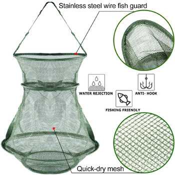 Sougayilang 4 μεγεθών φορητό δίχτυ ψαρέματος 3 στρώσεων Στρογγυλό Πτυσσόμενο Διχτυωτό Ψάρι 25cm 35cm 42cm 50cm Φτηνό Δίχτυ Ψαρέματος
