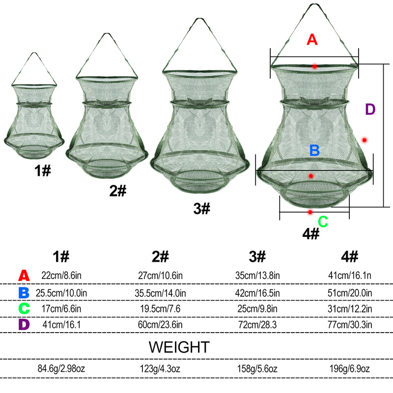 Sougayilang prijenosna ribarska mreža 4 veličine, 3 sloja, okrugla sklopiva mreža, riba 25 cm 35 cm 42 cm 50 cm, jeftina ribarska mreža