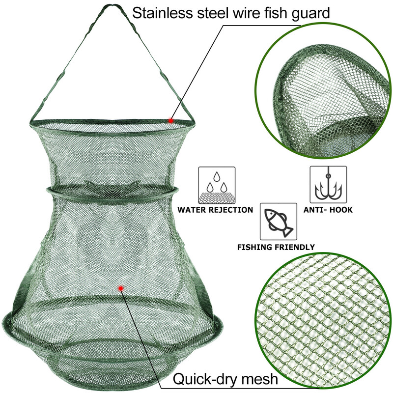 Sougayilang prijenosna ribarska mreža 4 veličine, 3 sloja, okrugla sklopiva mreža, riba 25 cm 35 cm 42 cm 50 cm, jeftina ribarska mreža