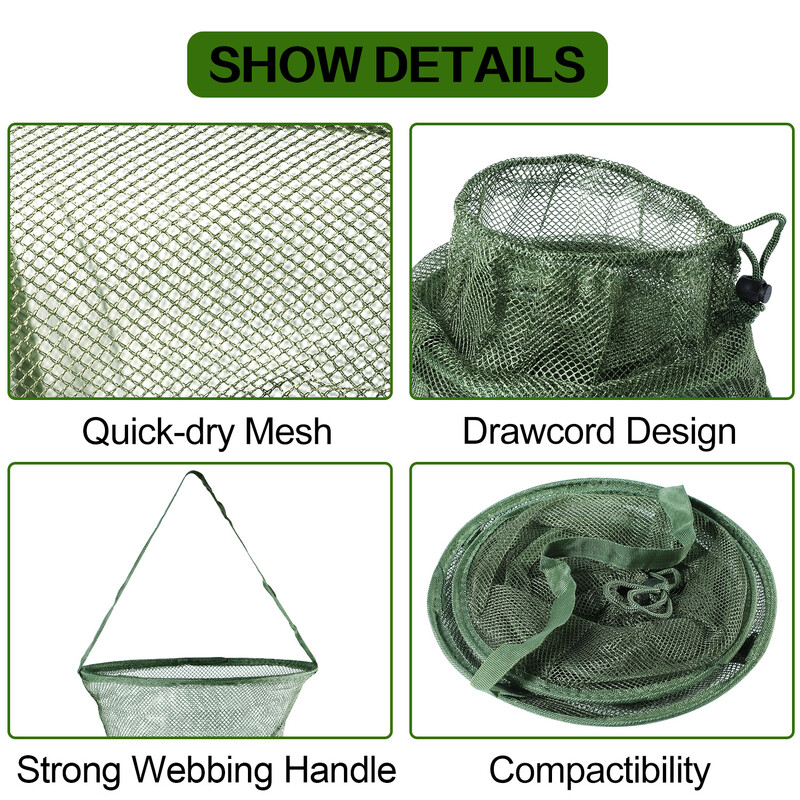 Sougayilang prijenosna ribarska mreža 4 veličine, 3 sloja, okrugla sklopiva mreža, riba 25 cm 35 cm 42 cm 50 cm, jeftina ribarska mreža