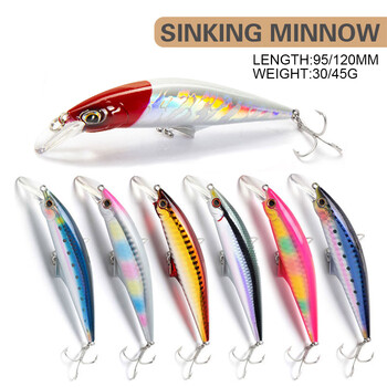 9,5cm/12cm Δέλεαρ ψαρέματος Minnow Wobbler Long Casting Heavy Sinking Artificial Hard Bait Jerkbait Μεγάλο δόλωμα μπάσων για ψάρεμα ωκεανού