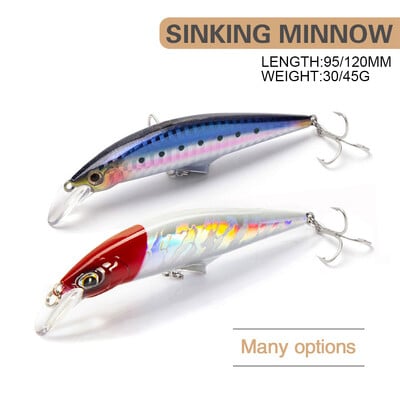 9,5 см/12 см риболовна примамка Minnow Wobbler Дълъг кастинг Тежка потъваща изкуствена твърда стръв Jerkbait Голям океански риболов Bass Bait