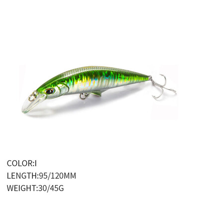 9,5 cm/12 cm makšķerēšanas māneklis Minnow vobleris, garš liešana, smagi grimstoša mākslīgā cietā ēsma, liela okeāna zvejas basa ēsma