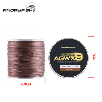 Angryfish X9 PE Line 9 Strands 500M Многовлакнеста плетена риболовна въдица Ocean Fishing Super Strong Lines 10LB - 70LB Brown