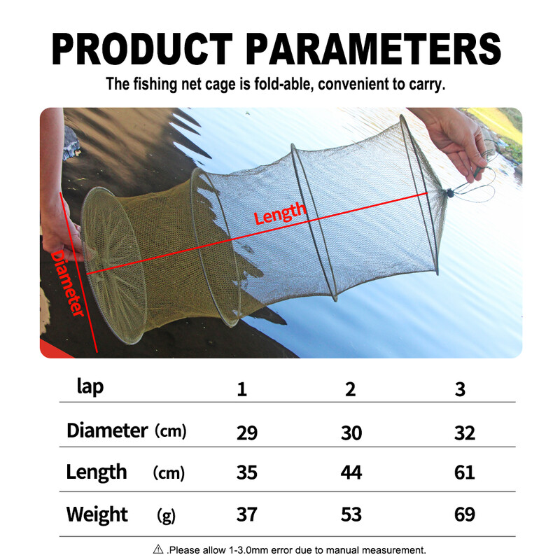 FISH KING 35-61CM pārnēsājams zvejas tīkls, salokāms pretlēciena uzglabāšanas būru tīkls, zivju piederumi