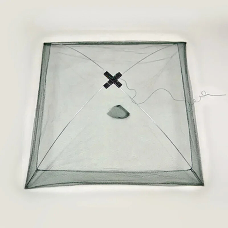 Hordozható 60*60 cm-es összecsukható halászháló nejlon hálózati garnéla halháló dobóháló horgászketrec kültéri halháló