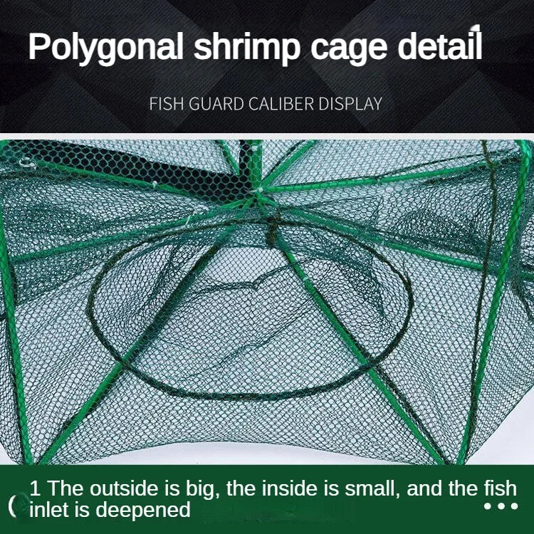 Žvejybos tinklelis, sulankstytas šešiakampis aštuonkampis, 8 skylučių rankinis žvejybos tinklas, liejimo tinklai Vėžių krevečių gaudyklė, gaudyklės narvelis