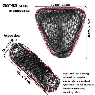 1 komplekts, salokāmi rokas tīkla galvas piederumi, ieskaitot melnu gumijotu neilona sietu un sarkanu alumīnija sakausējuma tīkla galvas rāmi