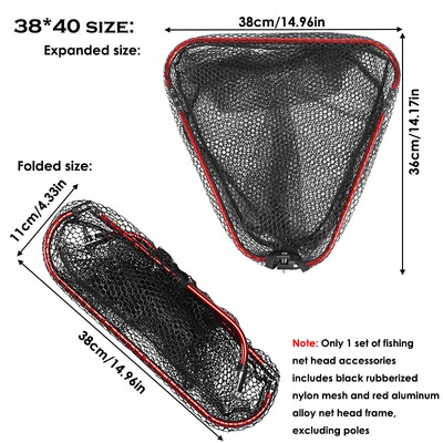 1 komplekts, salokāmi rokas tīkla galvas piederumi, ieskaitot melnu gumijotu neilona sietu un sarkanu alumīnija sakausējuma tīkla galvas rāmi