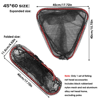 1 komplekts, salokāmi rokas tīkla galvas piederumi, ieskaitot melnu gumijotu neilona sietu un sarkanu alumīnija sakausējuma tīkla galvas rāmi