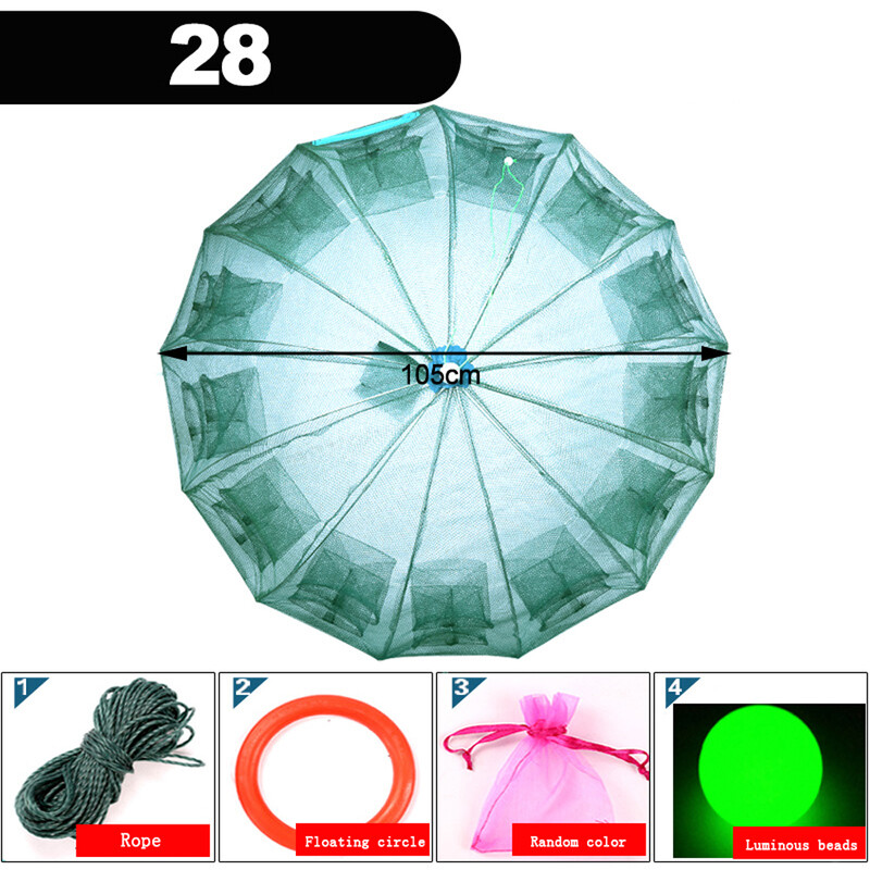 Erőteljes 4-28 lyukú automatikus halászháló garnéla ketrec Hálós hálók Összehajtható csapdák Rák halcsapda Öntött háló Öntött horgászháló eszköz