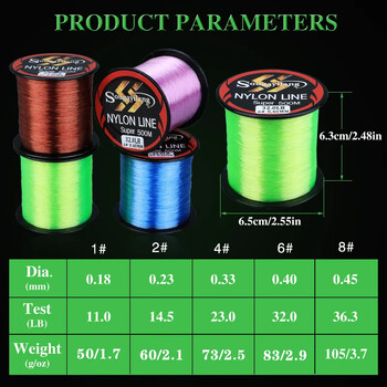 Sougayilang 500M Nylon Fishing Line 11-36,3LB Super Strong Monofilament Fishing Line Quick Water Cutting Carp Fishing Line Pesca