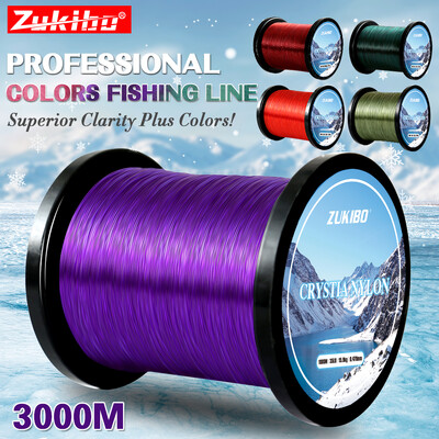 ZUKIBO 3000M Colors kristāla neilona aukla Augstas kvalitātes Japānas monopavedienu makšķerēšanas aukla Īpaši spēcīga profesionāla sālsūdens aukla