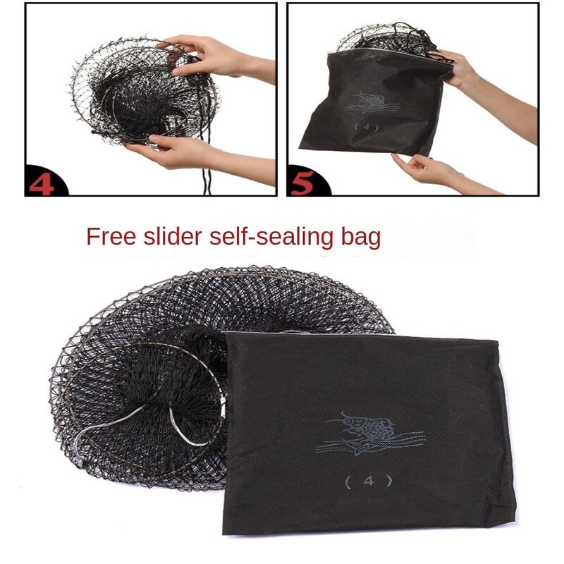 Minkšto plieno žiedo žvejybos reikmenys, juodi lipni siūlai, sulankstoma žuvies narvelio žuvies kišenė