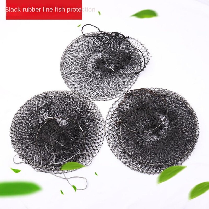 Minkšto plieno žiedo žvejybos reikmenys, juodi lipni siūlai, sulankstoma žuvies narvelio žuvies kišenė