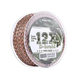 Angryfish 12 sruogų D-pintas 100 metrų Camo braided PE žuvų valas karpių žvejybos valas Weave Stiprus ištvermė