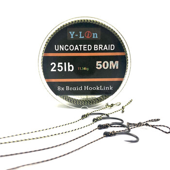 50m 8 Stand Camouflage Carp Fishing Line Soft Hook Link Carp Hooklink Uncoated Braid Line For Hair Rig 25 35LB Riging Line