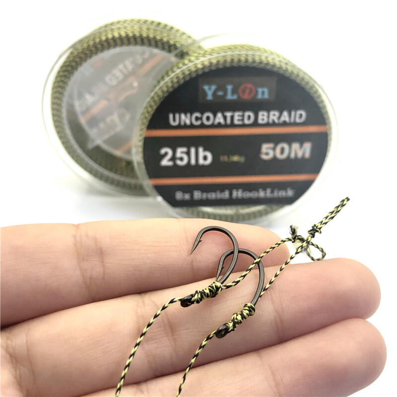 50 m 8 stovas kamufliažinis karpių žvejybos valas Minkštas kabliukas Carp Hooklink nepadengtas pynimo valas plaukams 25 35 LB takelažo valas