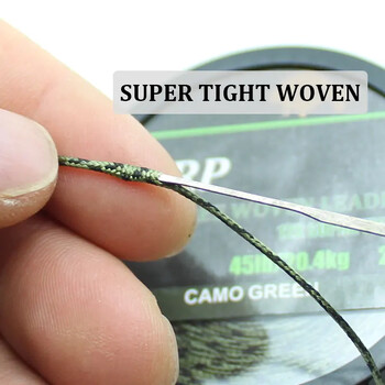 20m Carp Fishing Leader Line Lead Free Woven Leader Camo Green Non Lead Core 45LB Hair Rigs 12 Strand πλεκτά καλώδια