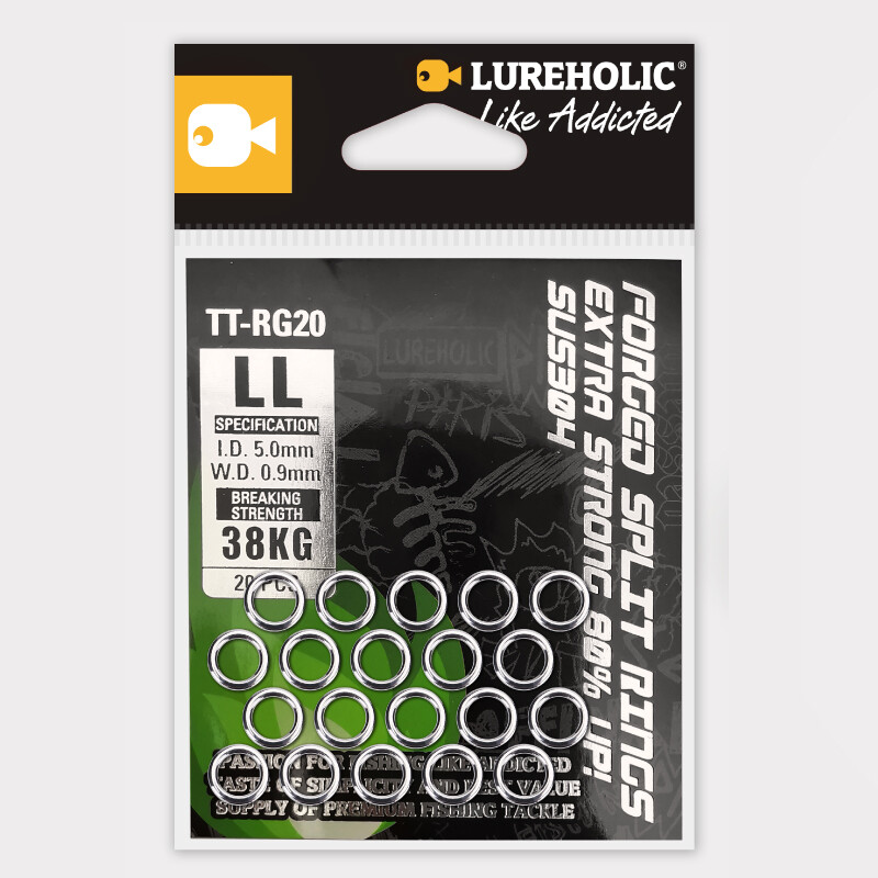 LUREHOLIC Inele despicate din oțel inoxidabil 304 de pescuit forjate de înaltă calitate 80% întărire cerc dublu 20 buc. per sac