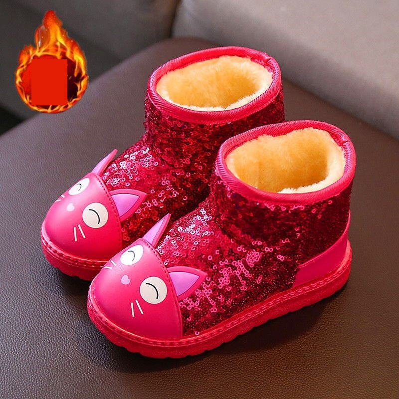 Bērnu sniega zābaki, ziemas samta biezinātas ādas ūdensizturīgie zābaki, meitenes, vizuļi, kokvilnas kurpes, vīriešiem, studentiem, īsie pretslīdes zābaki