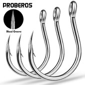 PROBEROS 10 vnt. žvejybos kabliukai 1/0-2/0-3/0-4/0-5/0# Jig Big Eye kabliukai alavo spalvos spygliuotas vienas kabliukas, daug anglies plieno Peche