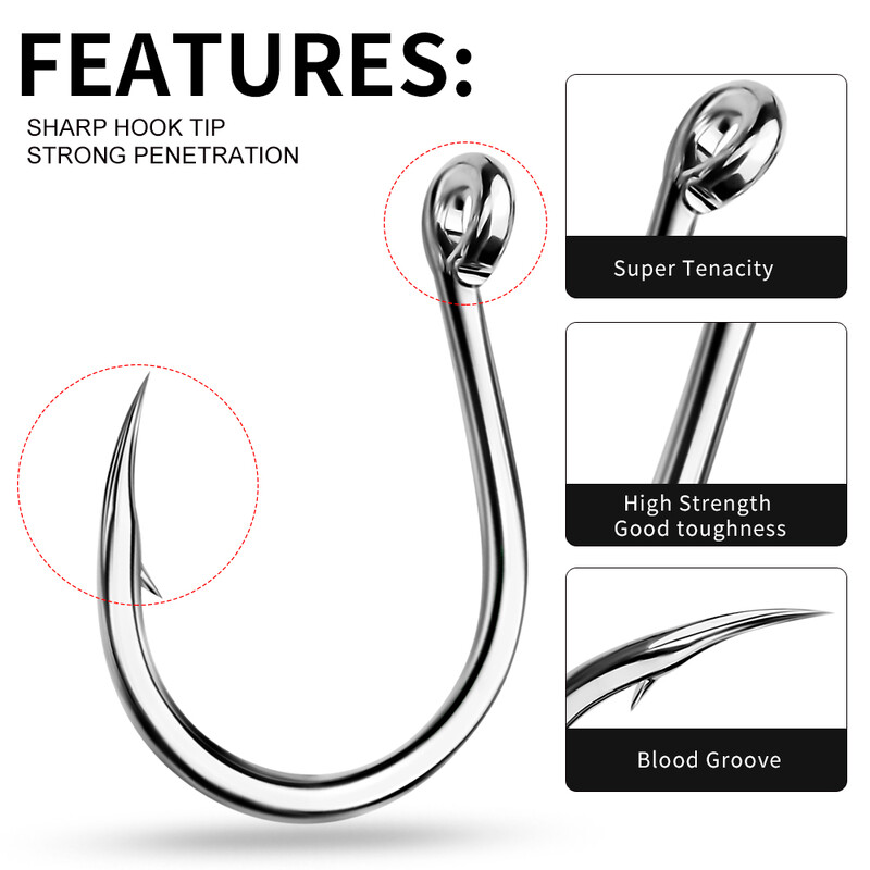 PROBEROS 10 vnt. žvejybos kabliukai 1/0-2/0-3/0-4/0-5/0# Jig Big Eye kabliukai alavo spalvos spygliuotas vienas kabliukas, daug anglies plieno Peche