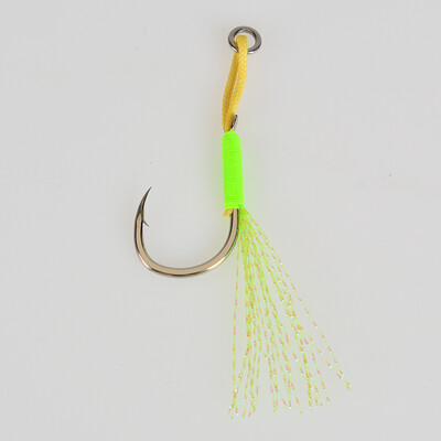 TOLU 10kom Metalne pomoćne udice za džig rep 13-22# s PE linijom od perja, čvrstim prstenom, UV udica za vabljenje za 10-120 g udica za ribolov