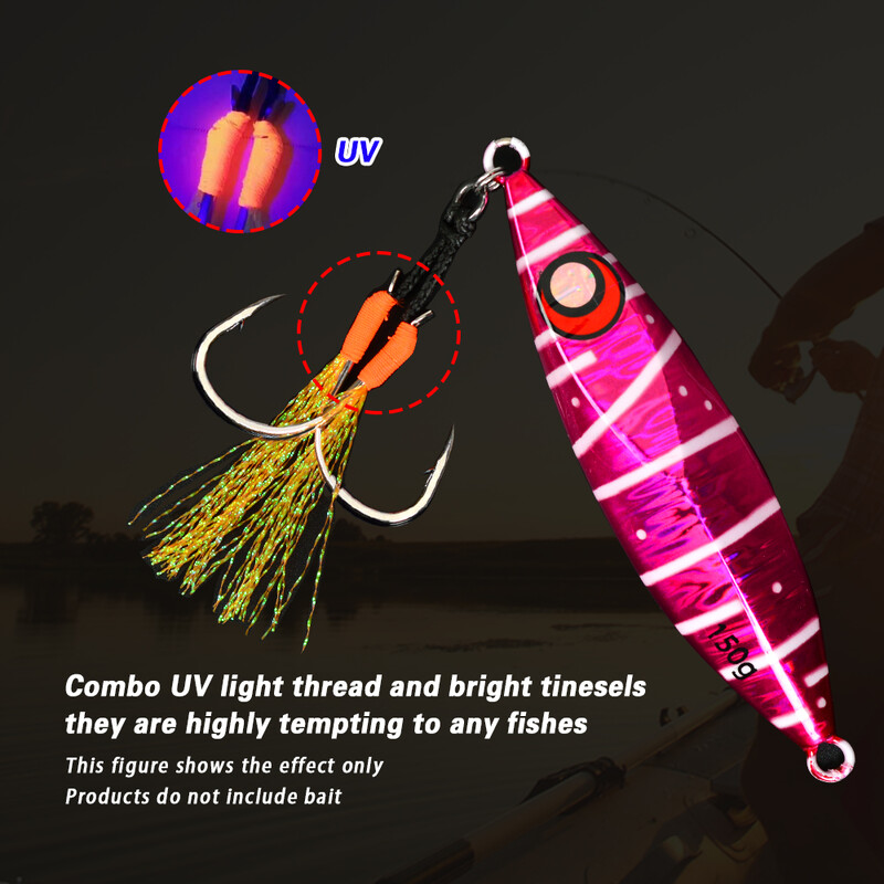 TOLU 10kom Metalne pomoćne udice za džig rep 13-22# s PE linijom od perja, čvrstim prstenom, UV udica za vabljenje za 10-120 g udica za ribolov