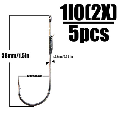 B&U 5 ps ar rokām darināti pagriežami āķi basu makšķerēšanas āķim ar augstu oglekļa tēraudu, gara kāta āķi, mīksto tārpu Teksasas platformas zivju piederumiem