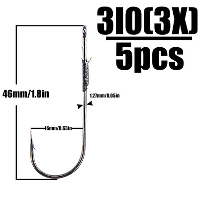B&U 5 ps ar rokām darināti pagriežami āķi basu makšķerēšanas āķim ar augstu oglekļa tēraudu, gara kāta āķi, mīksto tārpu Teksasas platformas zivju piederumiem