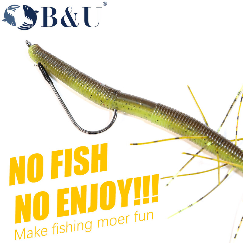 B&U 5 ps ar rokām darināti pagriežami āķi basu makšķerēšanas āķim ar augstu oglekļa tēraudu, gara kāta āķi, mīksto tārpu Teksasas platformas zivju piederumiem